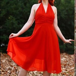 Red Halter Cocktail Party Prom Dress Size 16